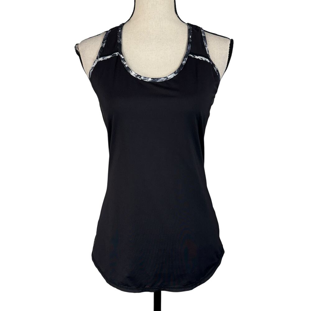 Athleta Small Tank Top Stretch Pullover Criss-Cross Rear Keyhole Quick-Dry Black